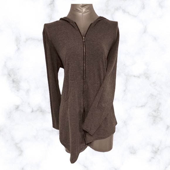 Asymmetrical Grey Sweater w Zipper and Hood - Picture 1 of 4